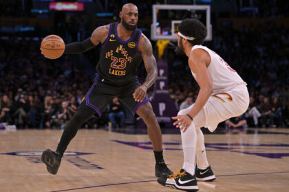 LeBron James and Jarrett Allen Los Angeles Lakers vs. Cleveland Cavaliers