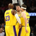 Luka Doncic, LeBron James, and Austin Reaves Los Angeles Lakers