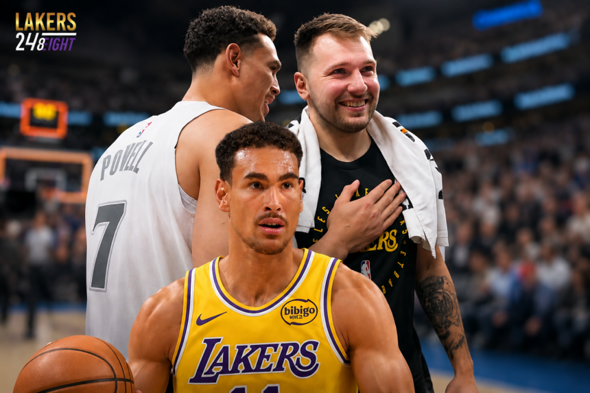 Dwight Powell and Luka Doncic Los Angeles Lakers Dallas Mavericks